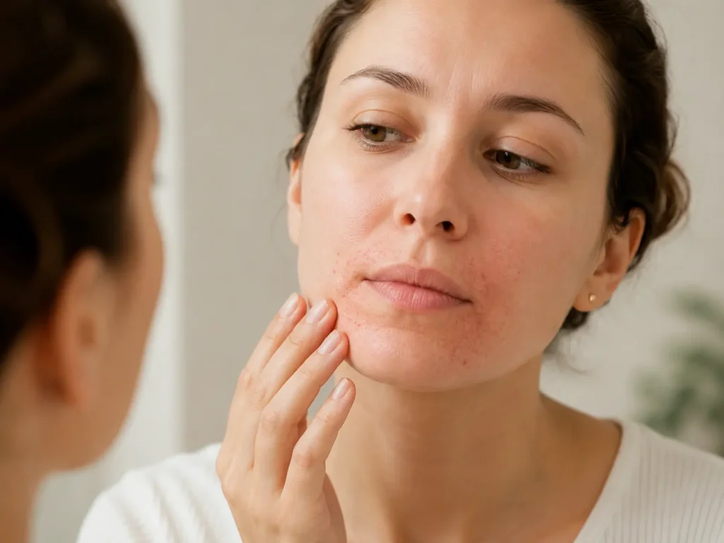 Periorale dermatitis is een ontstekingsbeeld van de huid rond mond, neus of ogen. De huid toont vaak kleine rode bultjes, papeltjes, puistjes, schilfering of branderigheid. Mogelijke triggers zijn corticosteroïdcrèmes, inhalatie- of neussteroïden, cosmetica, zware crèmes, zonnebrand, tandpasta, maskers en huidbarrièreverstoring. De westerse geneeskunde kijkt vooral naar het huidbeeld, uitlokkende producten en passende huidbehandeling. Binnen TCM kijkt de therapeut aanvullend naar Long-Hitte, Maag-Hitte, Damp-Hitte, Bloed-Hitte, Yin-tekort en Milt-Qi. Acupunctuur, kruiden, TuiNa, voeding en leefstijl kunnen ondersteunend worden besproken, maar vervangen nooit medische of dermatologische controle.